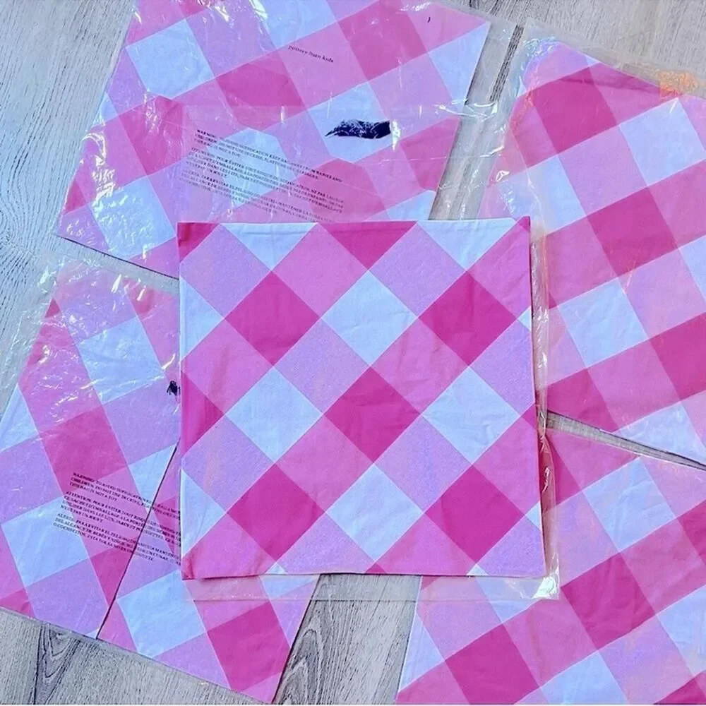 🆕 NWT PB Kids Pink Gingham Plaid Pillow cover Buffalo Check Square Pillow Cases